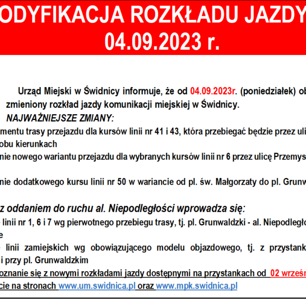 Zmiana rozkładu jazdy od 04-09-23