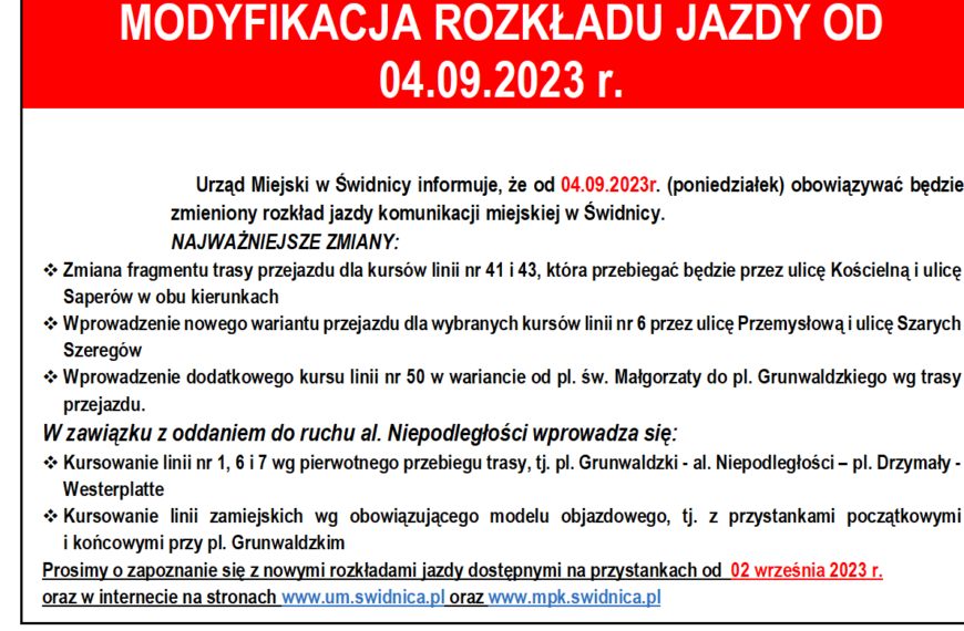 Zmiana rozkładu jazdy od 04-09-23